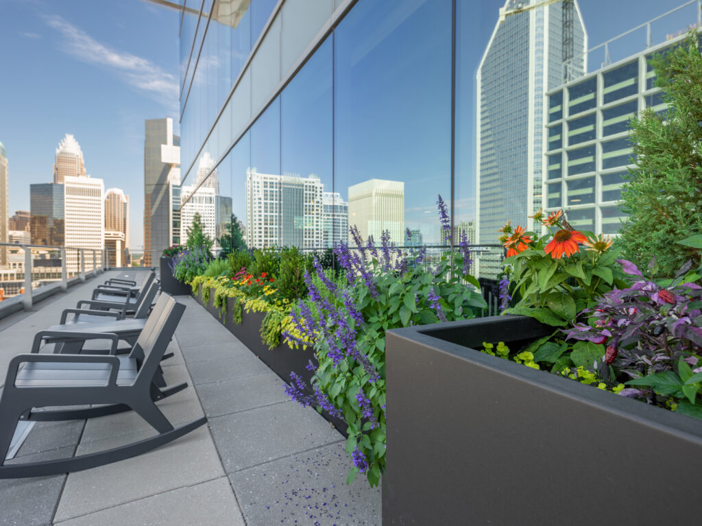 Exterior rooftop patio in Uptown Charlotte NC office building